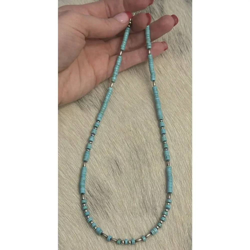 Native American Sterling Silver Navajo Torpedo Pearl HEISHI Turquoise Necklace